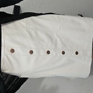 Stylish Cream Skirt with Button Accents Faux Leather.